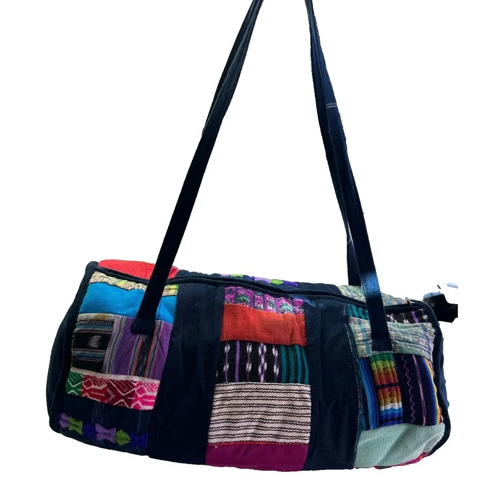Guatemalan Large Hippie Duffel Bag‎ Embroidered Quilted Patchwork Overnight Gym